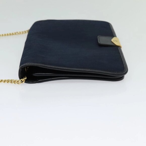 Christian Dior Trotter Canvas Chain Shoulder Bag Navy Gold Auth 125985 - Picture 6 of 16